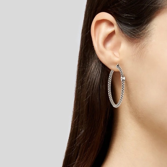 LAGOS Two-Tone \'X\' Caviar Hoop Earrings Silver $395